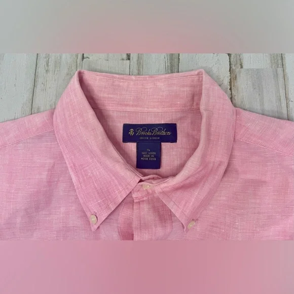 Brooks Brothers Button-Up Shirt Men XL Pink 100% Irish Linen Short Sleeve - Picture 6 of 9